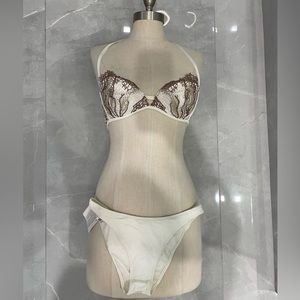 LA PERLA WHITE & BROWN TWO PIECES BIKINI SIZE 8
